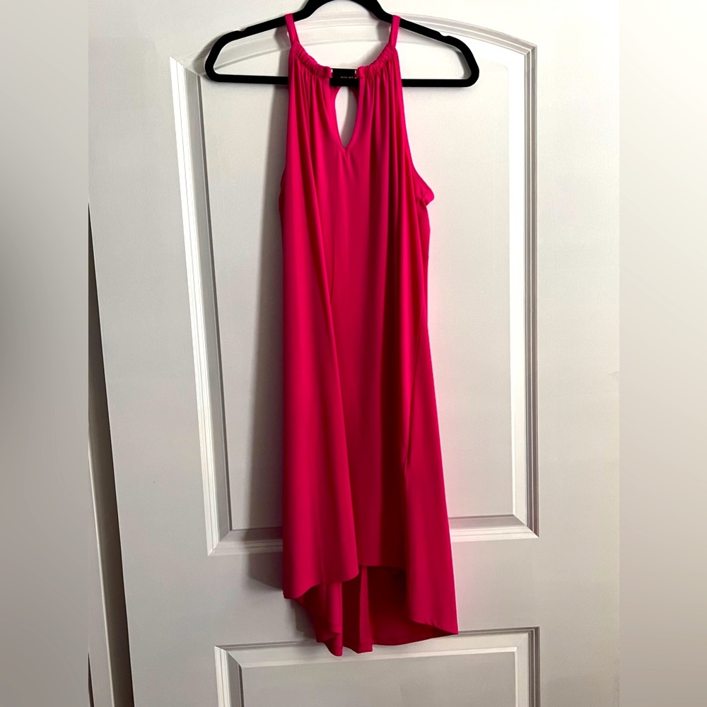 MICHAEL KORS GOLD BAR HALTER MIDI DRESS FUCHSIA MEDIUM Gently used